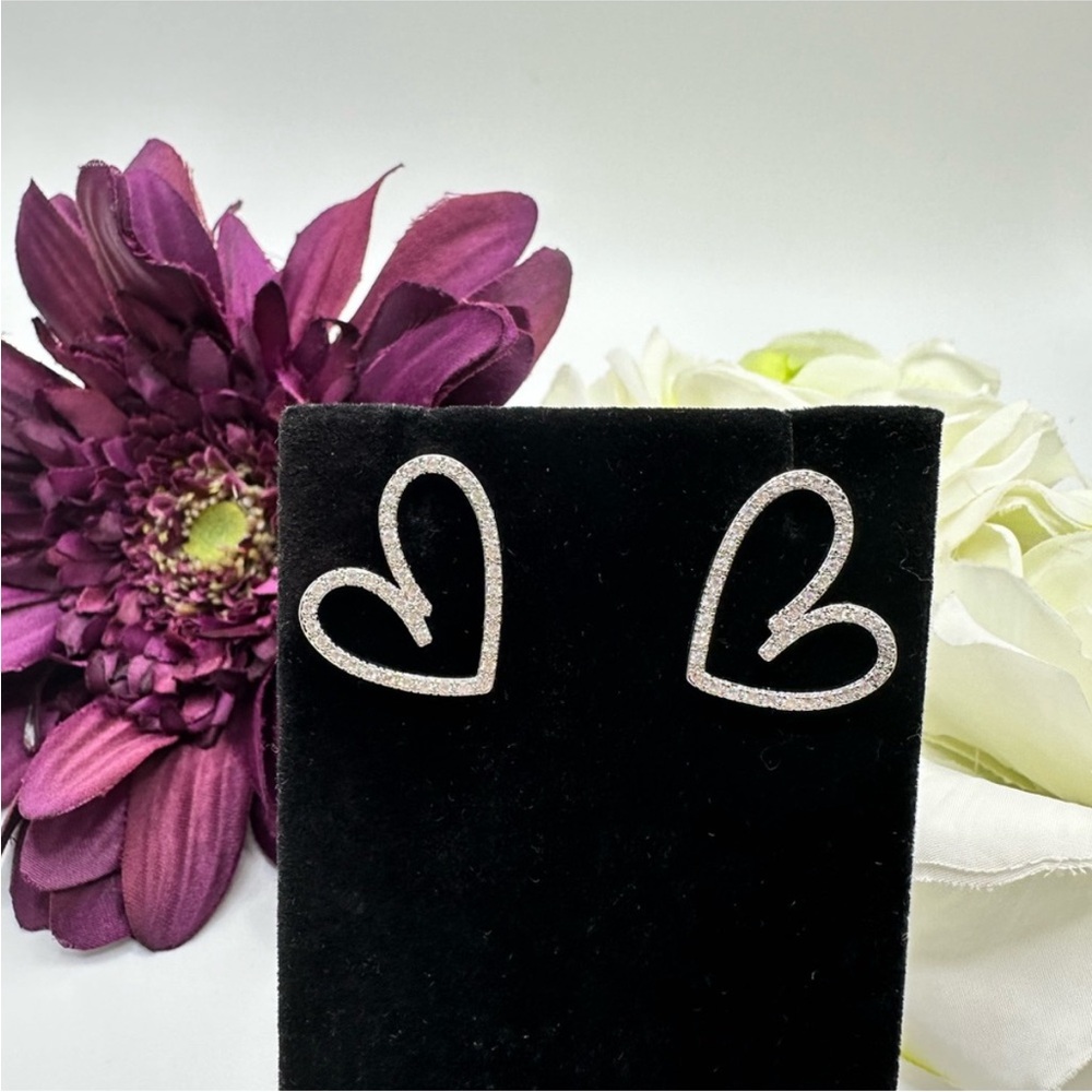 Heart Stud Pierced Earring CZ Micro Pave Diamonds NEW!